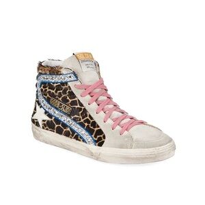 Golden Goose Slide Giraffe print glittered high top sneakers, size 37